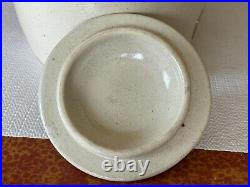 Antique Country Farmhouse White Glazed Lidded Stoneware Vinegar Pottery Crock