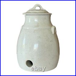 Antique Country Farmhouse White Glazed Stoneware Pottery Lidded Water Cooler