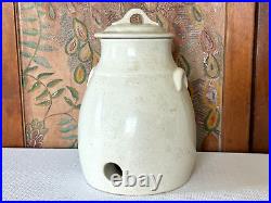 Antique Country Farmhouse White Glazed Stoneware Pottery Lidded Water Cooler