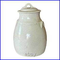 Antique Country Farmhouse White Glazed Stoneware Pottery Lidded Water Cooler