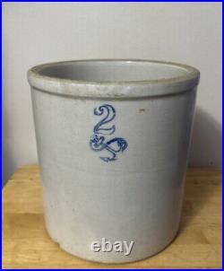 Antique Crock #2 Gallon Salt Glaze Stoneware With Anchor Sign 10 T 9 Diameter