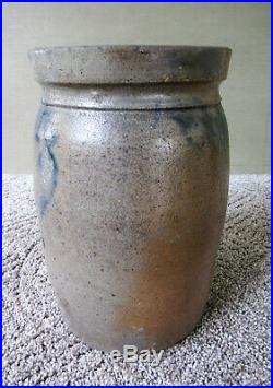 Antique Crock Stoneware Half Gall Cobalt Decorated Vintage Gray/Brown Salt Glaze