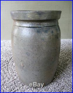 Antique Crock Stoneware Half Gall Cobalt Decorated Vintage Gray/Brown Salt Glaze