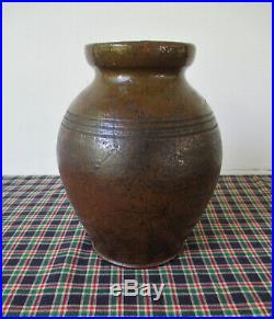 Antique Crock Stoneware Redware, Spice Jar, Ovoid Alkaline Style Glaze Primitive