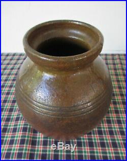 Antique Crock Stoneware Redware, Spice Jar, Ovoid Alkaline Style Glaze Primitive