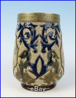 Antique Doulton Lambeth Stoneware 1881 Trophy Tankard English Pottery Bird Royal