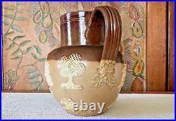 Antique Doulton Lambeth Stoneware Pottery White Relief Harvest Jug, 1125