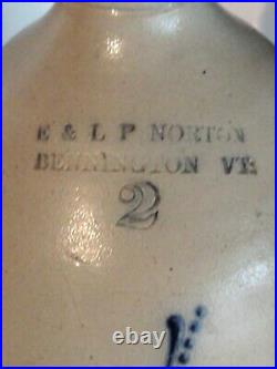 Antique E & L P NORTON, Bennington VT. 2 gallon Stoneware Jug withcobalt motif