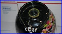 Antique Early Americana Painted Black Stoneware Pottery Crock Jug with Flowers