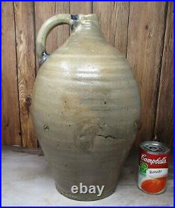 Antique Early Blue Decorated OVOID Stoneware Jug LARGE 3 Gal. Whiskey QUALITY