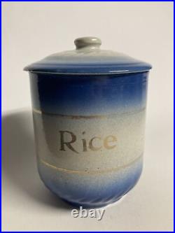 Antique Early Blue White Gold AE Hull Salt Glaze Stoneware Rice Canister & Lid