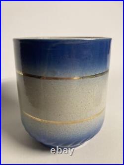 Antique Early Blue White Gold AE Hull Salt Glaze Stoneware Rice Canister & Lid