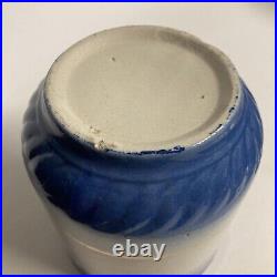 Antique Early Blue White Gold AE Hull Salt Glaze Stoneware Rice Canister & Lid