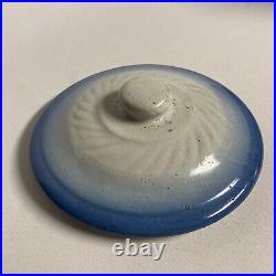 Antique Early Blue White Gold AE Hull Salt Glaze Stoneware Rice Canister & Lid