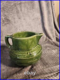 Antique Early McCoy Pottery Shield Mark Green Stoneware Buttermilk Pitcher 5
