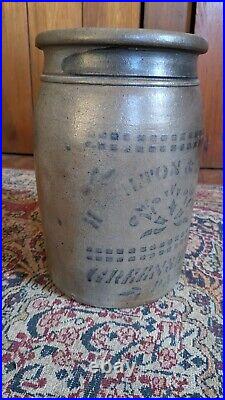 Antique Early Stoneware Hamilton Jones PA Cobalt Blue Striper Crock Jar 10