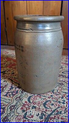 Antique Early Stoneware Hamilton Jones PA Cobalt Blue Striper Crock Jar 10