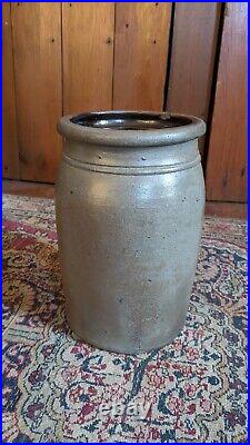 Antique Early Stoneware Hamilton Jones PA Cobalt Blue Striper Crock Jar 10