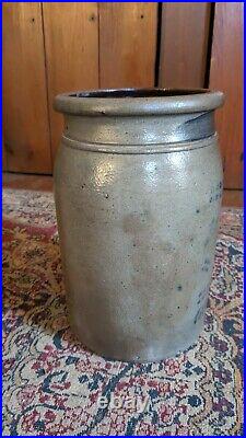 Antique Early Stoneware Hamilton Jones PA Cobalt Blue Striper Crock Jar 10