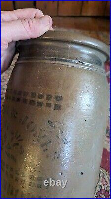 Antique Early Stoneware Hamilton Jones PA Cobalt Blue Striper Crock Jar 10