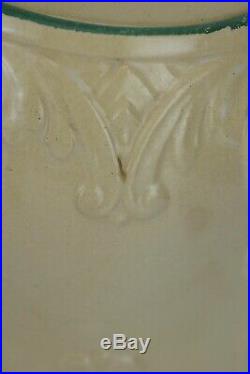 Antique Embossed Yellow Ware Stoneware Lidded Cookie Crock Jar USA 108