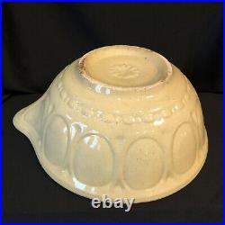 Antique Embossed Yellowware Stoneware Pottery Batter Bowl Pitting 11.5D