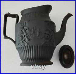 Antique English Black Basalt Porcelain Coffee Pot Classic Figures