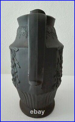 Antique English Black Basalt Porcelain Coffee Pot Classic Figures