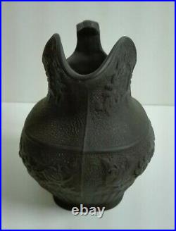 Antique English Black Basalt Porcelain Milk Pot Floral Motifs