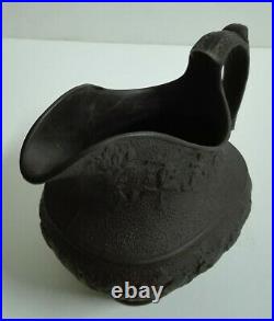 Antique English Black Basalt Porcelain Milk Pot Floral Motifs