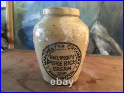 Antique English Cream Advertising Jar Stoneware Circa 19thC Manchester Creamery