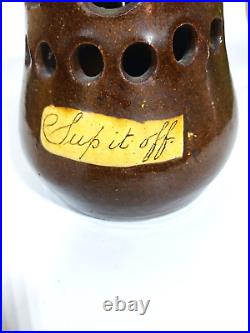 Antique English Stoneware PUZZLE Jug Mug Pottery Sup it Off