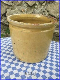 Antique FRENCH CONFIT Jam Pot POTTERY Jar Yellow Stoneware Crock Conserving