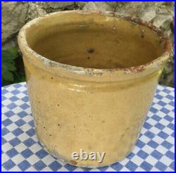 Antique FRENCH CONFIT Pot POTTERY Jar Yellow Stoneware Crock Earthenware Mustard