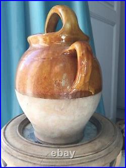 Antique FRENCH Gargoulette POTTERY Water Jar Stoneware CONFIT Pot Ochre Yellow
