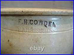 Antique F H Cowden Harrisburg PA 3/4 Gallon Stoneware Crock 1881-1888 SUPER
