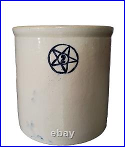 Antique Five Point Blue Star #2 Stoneware Crock 2 Gallon USA