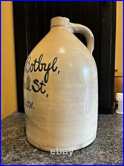 Antique Forbes & Botbyl 2 Gallon Stoneware Script Advertising Jug