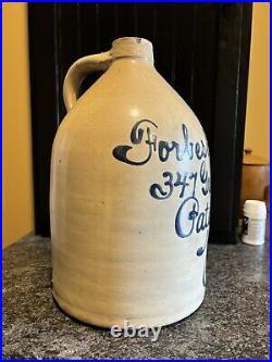 Antique Forbes & Botbyl 2 Gallon Stoneware Script Advertising Jug