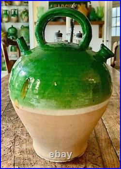 Antique French Confit Pottery Pot Gargoulette Glaze Pitcher Vessel Earthenware