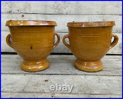 Antique French Ochre Pots Stoneware Planters Large Urns Mustard Vintage Confit
