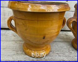Antique French Ochre Pots Stoneware Planters Large Urns Mustard Vintage Confit