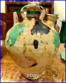 Antique French Pottery Earthenware Stoneware Glaze Confit Large Gargoulette