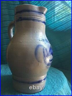 Antique French Salt Glaze Pitcher Milk Water 2L Pottery Water Pitcher Stone Ware