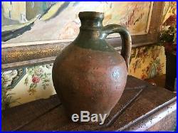 Antique French Stoneware Pottery jug Green Glazed Pitcher French Farmhouse