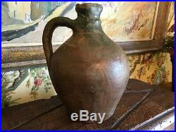 Antique French Stoneware Pottery jug Green Glazed Pitcher French Farmhouse