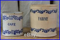 Antique French stoneware pots flour and coffee