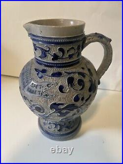 Antique German Salt Glazed Stoneware Jug