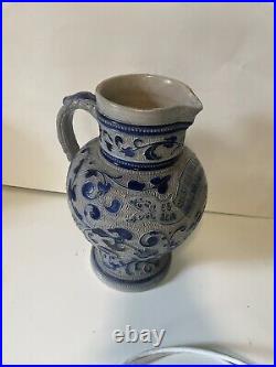 Antique German Salt Glazed Stoneware Jug