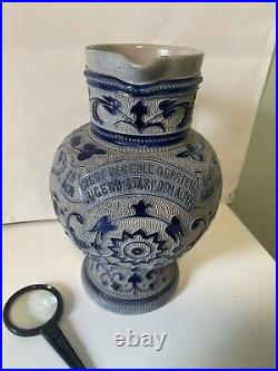 Antique German Salt Glazed Stoneware Jug